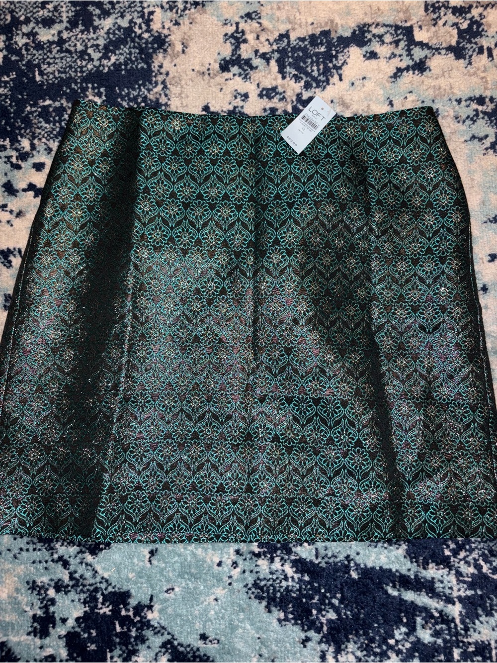 LOFT Teal and Black Jacquard Mini Skirt